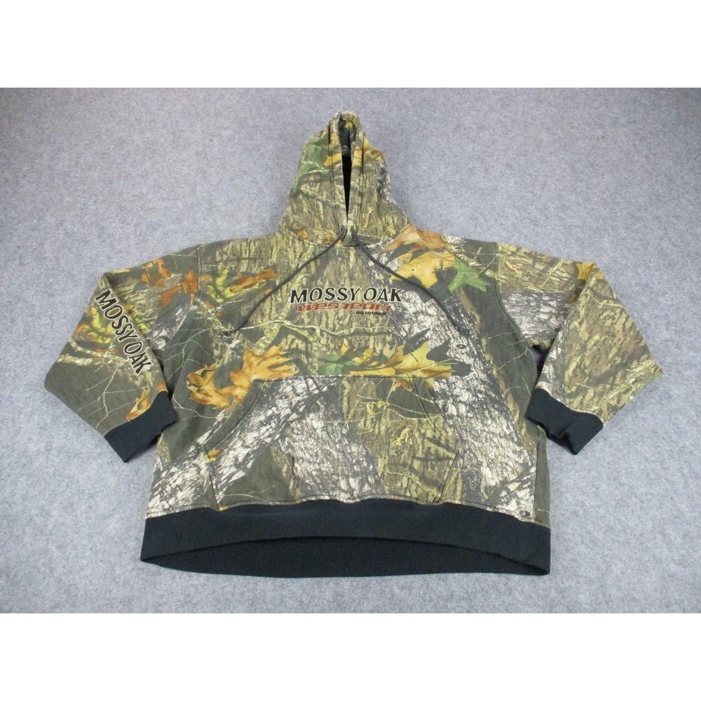 VINTAGE Mossy Oak Hoodie Mens Extra Large Brown Western Break Up Camo Hunting
